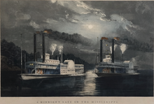 Load image into Gallery viewer, Currier & Ives "A Midnight Race on the Mississippi."