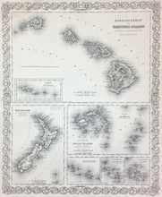 Load image into Gallery viewer, Colton, J.H. "Hawaiian Group or Sandwich Islands. New Zealand. FeeJee Islands. Society Islands. Marguesas Island. Calapacos Islands" with border