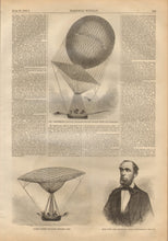 Load image into Gallery viewer, Unattributed "The 'Atlantic' Balloon in which the Voyage from St. Louis will be made."/"Cutting Loose, in Case the Balloon falls into the Sea" & "The 'Nineteenth Century' Balloon for the Voyage from San Francisco."/"Gage's Patent Halyard Kedging Disc."