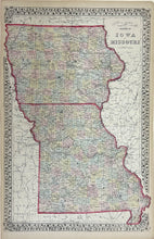 Load image into Gallery viewer, Mitchell Jr., S.A. &quot;County &amp; Township Map of the States of Iowa and Missouri&quot; 1874
