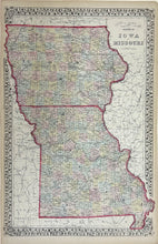 Load image into Gallery viewer, Mitchell Jr., S.A. "County & Township Map of the States of Iowa and Missouri" 1874