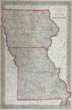 Load image into Gallery viewer, Mitchell Jr., S.A. "County & Township Map of the States of Iowa and Missouri" 1874