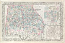 Load image into Gallery viewer, Mitchell, S. Augustus  “County Map of the States of Georgia and Alabama” 1880