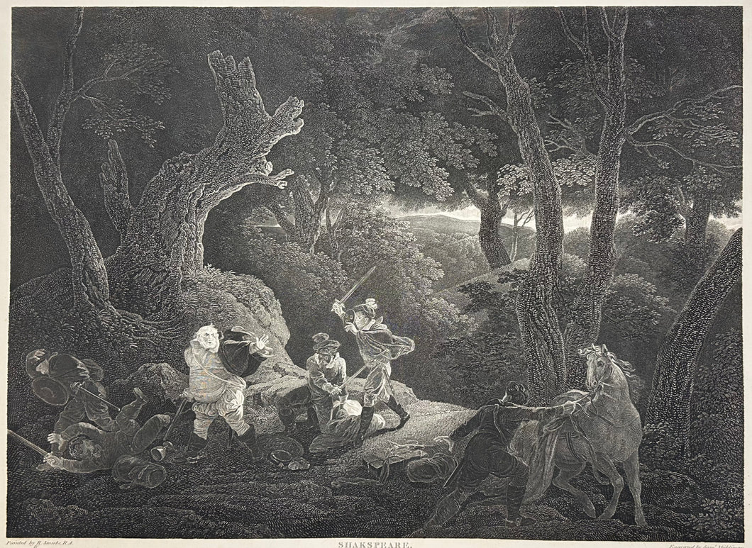 Farington, Joseph Plate 58. “First Part, King Henry IV, Act II, Scene ii. The Road by Gadshill. Prince Henry, Poins, Peto, Falstaff
