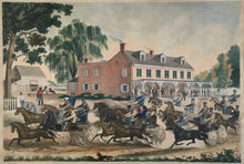 Load image into Gallery viewer, Unattributed “Trotting Cracks of Philadelphia Returning from the Race at Point Breeze Park, having a brush past Turner’s Hotel, Rope Ferry Road, Philadelphia, 1870.”  [Penrose Avenue at Gateway Drive, South Philadelphia]
