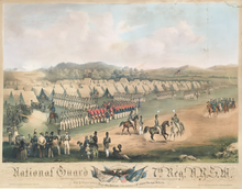 Load image into Gallery viewer, Benecke, Thomas after Otto Botticher  “National Guard 7th Regt. N.Y.S.M. at Camp Worth (Kingston, July 1855) forming for review and inspection by Inspector-General B. F. Bruce N.Y.S.M.”