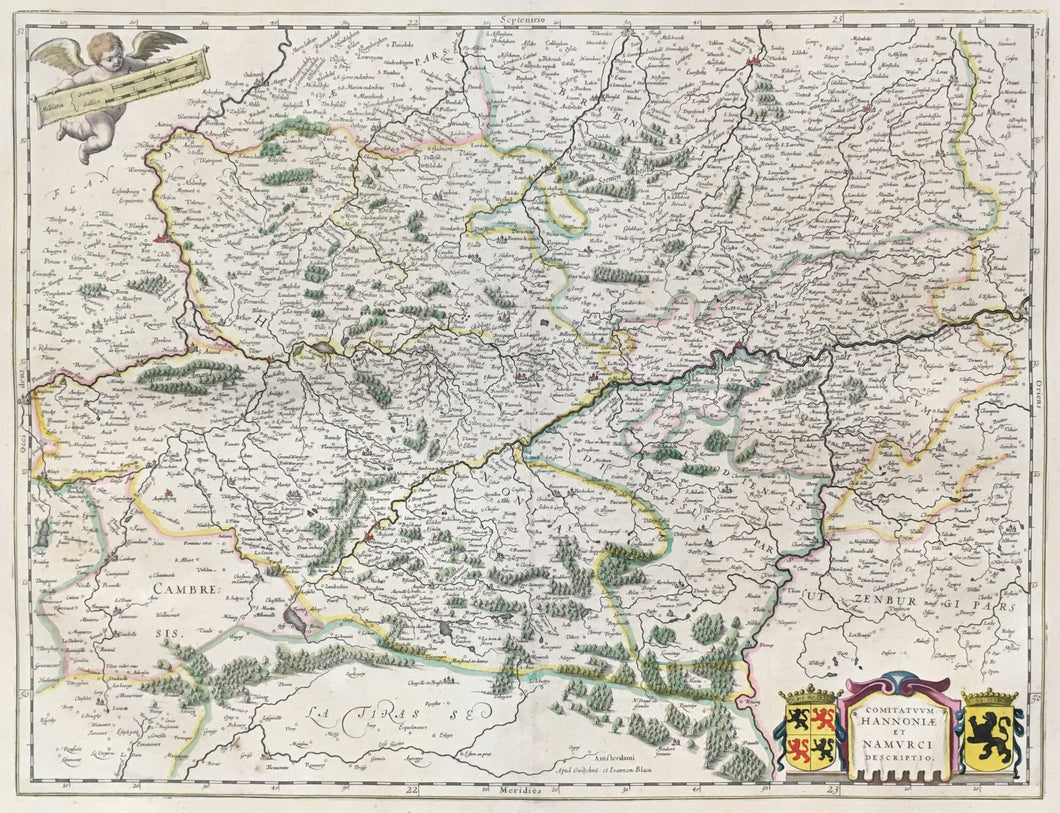 Blaeu, Willem “Comitatuum Hannoniæ et Namurci Descriptio.”  [Hainaut & Namur, Belgium]