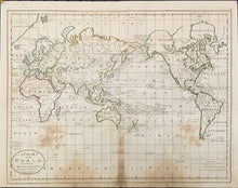 Load image into Gallery viewer, Carey.  “Chart of the World According to Mercators Projection shown the latest Discoveries of Capt. Cook.”
