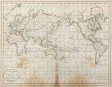 Load image into Gallery viewer, Carey.  “Chart of the World According to Mercators Projection shown the latest Discoveries of Capt. Cook.”