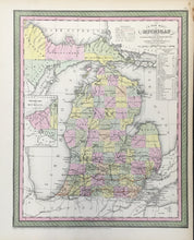 Load image into Gallery viewer, Mitchell, S. Augustus "A New Map of State of Michigan with its Roads & Distances"