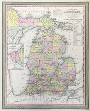 Load image into Gallery viewer, Mitchell, S. Augustus "A New Map of State of Michigan with its Roads & Distances"