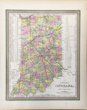 Load image into Gallery viewer, Mitchell, S. Augustus "A New Map of State of Indiana with its Roads & Distances"
