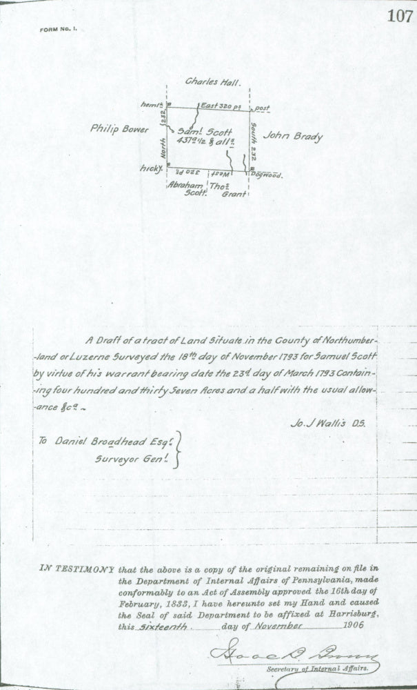 Mifflin, Thomas of Pennsylvania Patent Deed 1794