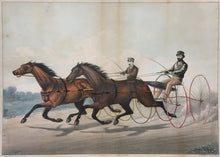 Load image into Gallery viewer, Howe, E.R. "Lady Thorn and American Girl. In their great match for $2000 mile heats best 3 in 5 to wagons over the Fashion Course, L.I. May 4th 1869. D. Pfifer's B.M. Lady Thorn ..."