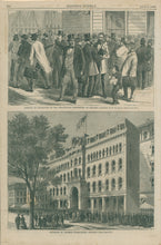 Load image into Gallery viewer, Baird, W.B. “Arrival of Delegates to the Republican Convention at Chicago” / "Exterior of Crosby's Opera-House, Chicago"