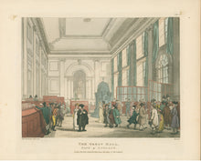Load image into Gallery viewer, Rowlandson, Thomas & Pugin, Augustus Charles “The Great Hall, Bank of England.” From "The Microcosm of London"