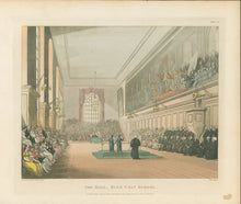 Load image into Gallery viewer, Rowlandson, Thomas & Pugin, Augustus Charles “The Hall, Blue Coat School (Christ’s Hospital).”  From "The Microcosm of London"