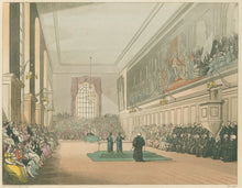 Load image into Gallery viewer, Rowlandson, Thomas & Pugin, Augustus Charles “The Hall, Blue Coat School (Christ’s Hospital).”  From "The Microcosm of London"