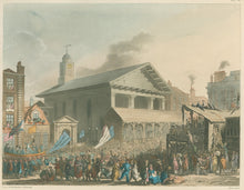 Load image into Gallery viewer, Rowlandson, Thomas & Pugin, Augustus Charles “Covent Garden Market, Westminster Election.” From "The Microcosm of London"