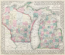 Load image into Gallery viewer, Gamble, W.H. "County Map of Michigan and Wisconsin" 1867