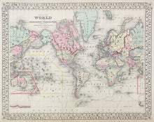 Load image into Gallery viewer, Mitchell, S.A. Jr. "Map of the World on the Mercator Projection, Exhibiting the American Continent at its Centre."