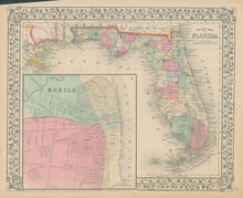 Load image into Gallery viewer, Mitchell, S. Augustus Jr. "County Map of Florida." with inset "Mobile."