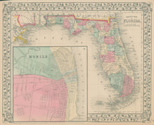 Load image into Gallery viewer, Mitchell, S. Augustus Jr. "County Map of Florida." with inset "Mobile."