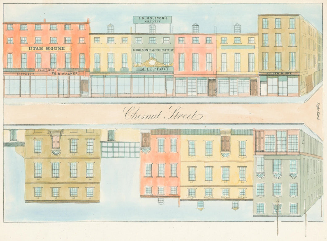 Rae, Julio H. Plate 12.  [South side of Chestnut Street, at top, from the middle of the 700 block to the corner of Eighth Street] color