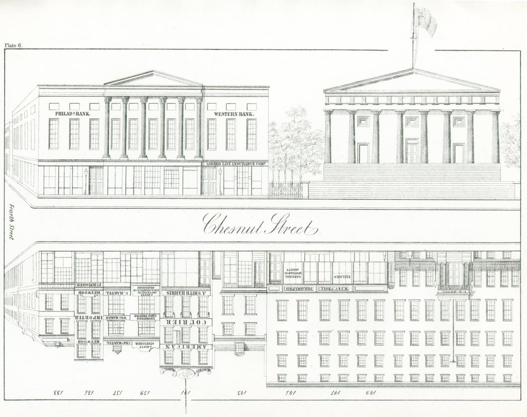 Rae, Julio H. Plate 6.  [South side of Chestnut Street, at top, from the corner of Fourth Street to the middle of the block]
