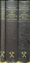 Load image into Gallery viewer, Powell, J.W.  &quot;13th. Annual Report United States Geological Survey.  1891-92 Part I.  Report of the director.  Part II.  Geology.  Part III.  Irrigation&quot;
