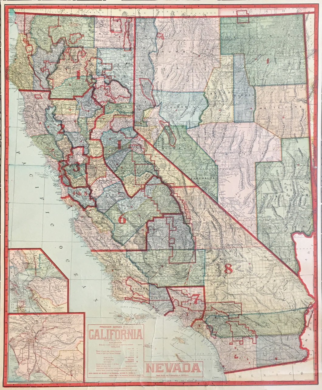 Geographical Publishing Co.  “The Santa Barbara Independent.  1910 Census Premium Map of California and Nevada.  The Big Newspaper of the Coast County.  Every Afternoon Except Sunday