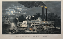 Load image into Gallery viewer, Currier &amp; Ives "Wooding Up" on the Mississippi."
