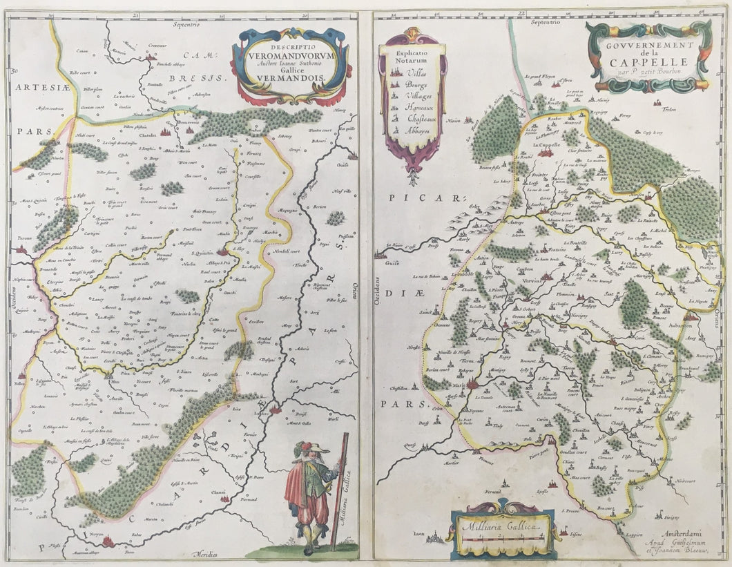 Blaeu, Willem   “Descriptio Veromanduorum…Gallice Vermandois” with “Gouvernement de la Cappelle”  [Vermandois & Cappelle, France]