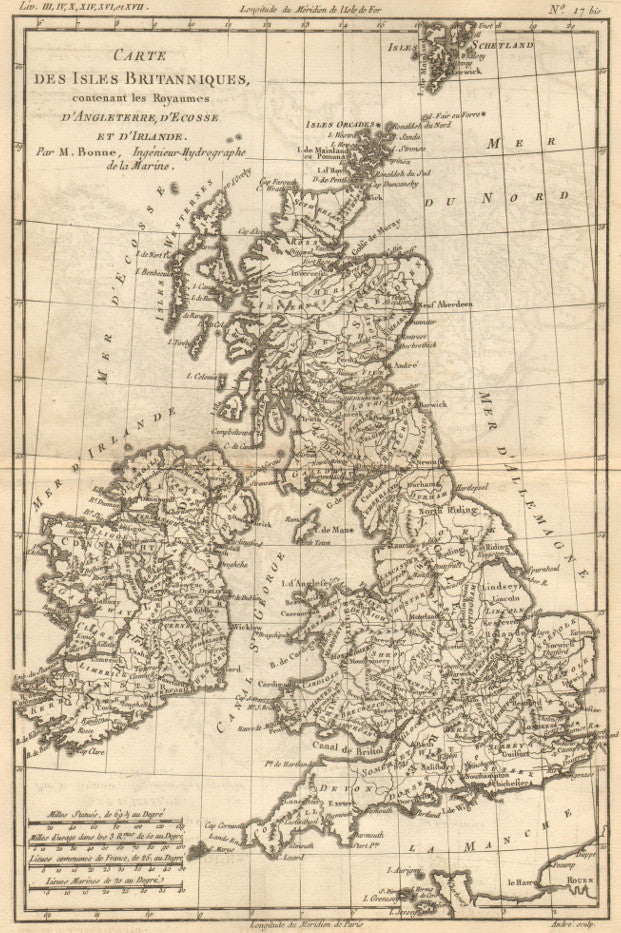 Bonne, Rigobert “Carte des Isles Britanniques contenant les Royaumes D'Angleterre, D'Ecosse et D'Irlande”