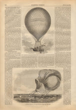 Load image into Gallery viewer, Unattributed &quot;The &#39;Atlantic&#39; Balloon in which the Voyage from St. Louis will be made.&quot;/&quot;Cutting Loose, in Case the Balloon falls into the Sea&quot; &amp; &quot;The &#39;Nineteenth Century&#39; Balloon for the Voyage from San Francisco.&quot;/&quot;Gage&#39;s Patent Halyard Kedging Disc.&quot;
