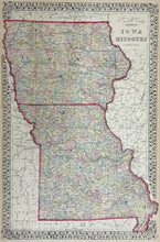 Load image into Gallery viewer, Mitchell Jr., S.A. &quot;County &amp; Township Map of the States of Iowa and Missouri&quot; 1874
