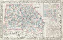 Load image into Gallery viewer, Mitchell, S. Augustus  “County Map of the States of Georgia and Alabama” 1880
