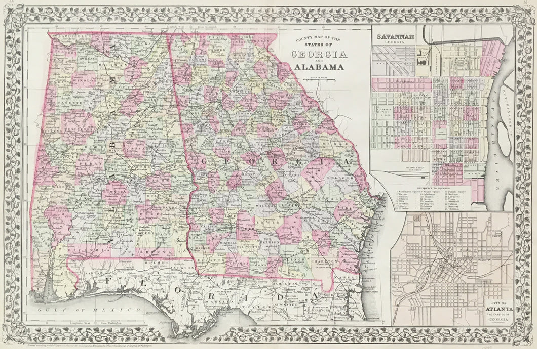 Mitchell, S. Augustus  “County Map of the States of Georgia and Alabama”