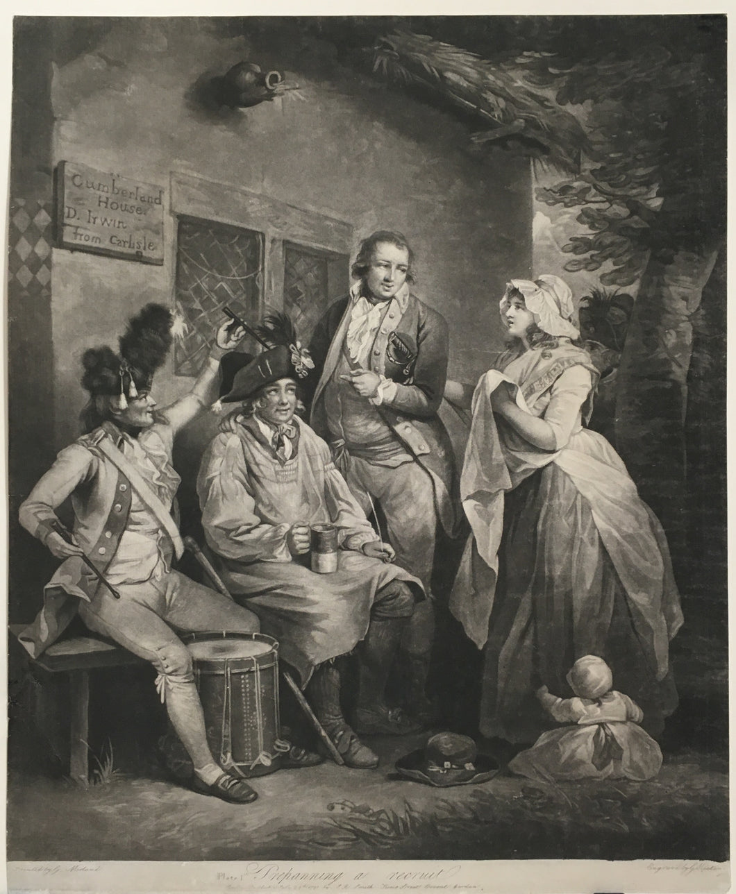 Morland, George [Set of four mezzotints telling the story of a military recruit]