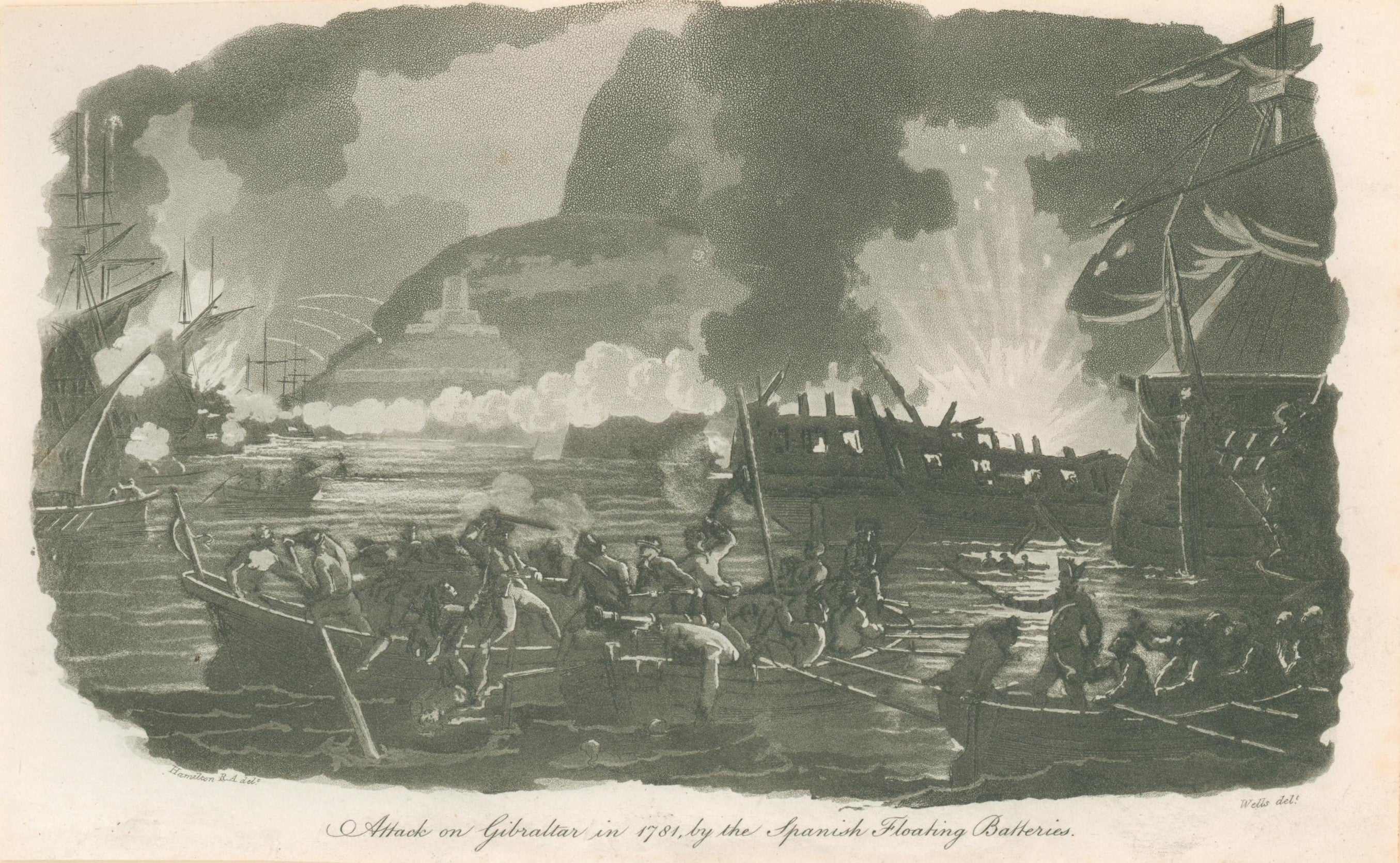 Hamilton Attack on Gibraltar in 1781 by the Spanish Floating Batteri Philadelphia Print Shop