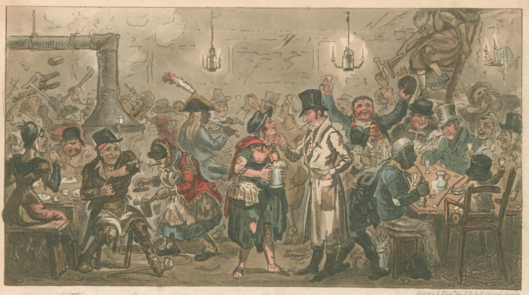 Cruikshank, Isaac, Robert & George.  “Tom and Jerry 'Masquerading it' among the Cadgers in the 'Back Slums,' in the Holy Land”