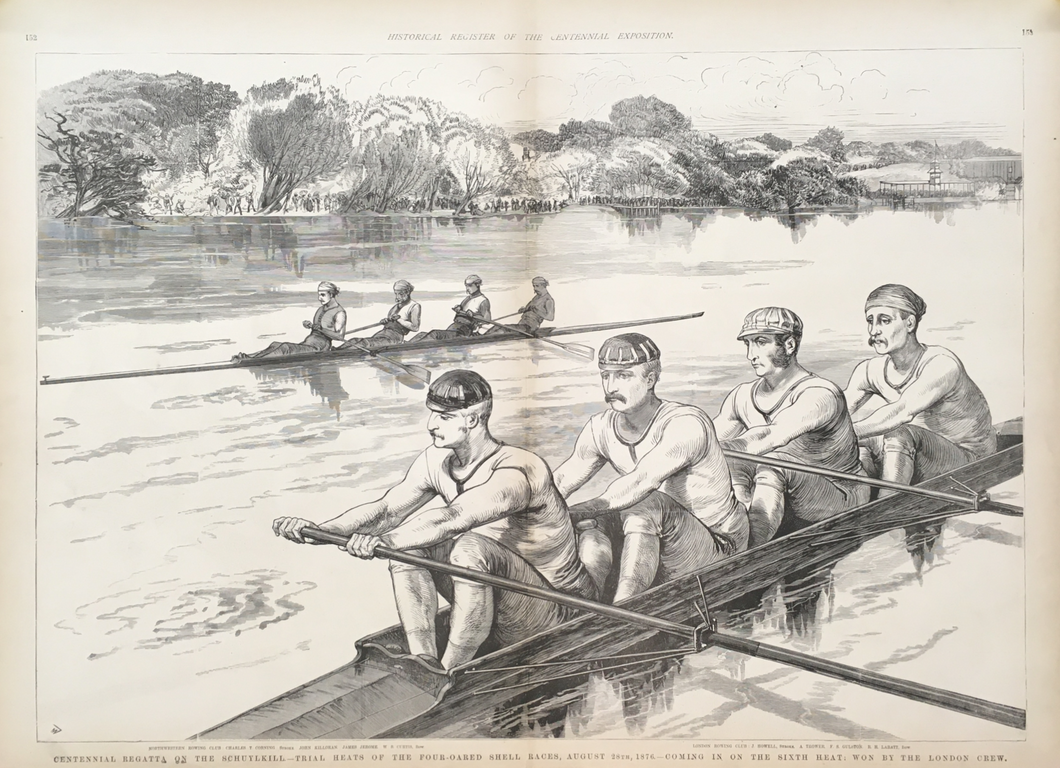 Leslie, Frank “Centennial Regatta on the Schuylkill. – Trial Heats of the Four Oared Shell Races, August 28th, 1876”