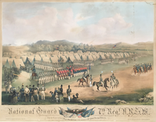 Load image into Gallery viewer, Benecke, Thomas after Otto Botticher  “National Guard 7th Regt. N.Y.S.M. at Camp Worth (Kingston, July 1855) forming for review and inspection by Inspector-General B. F. Bruce N.Y.S.M.”
