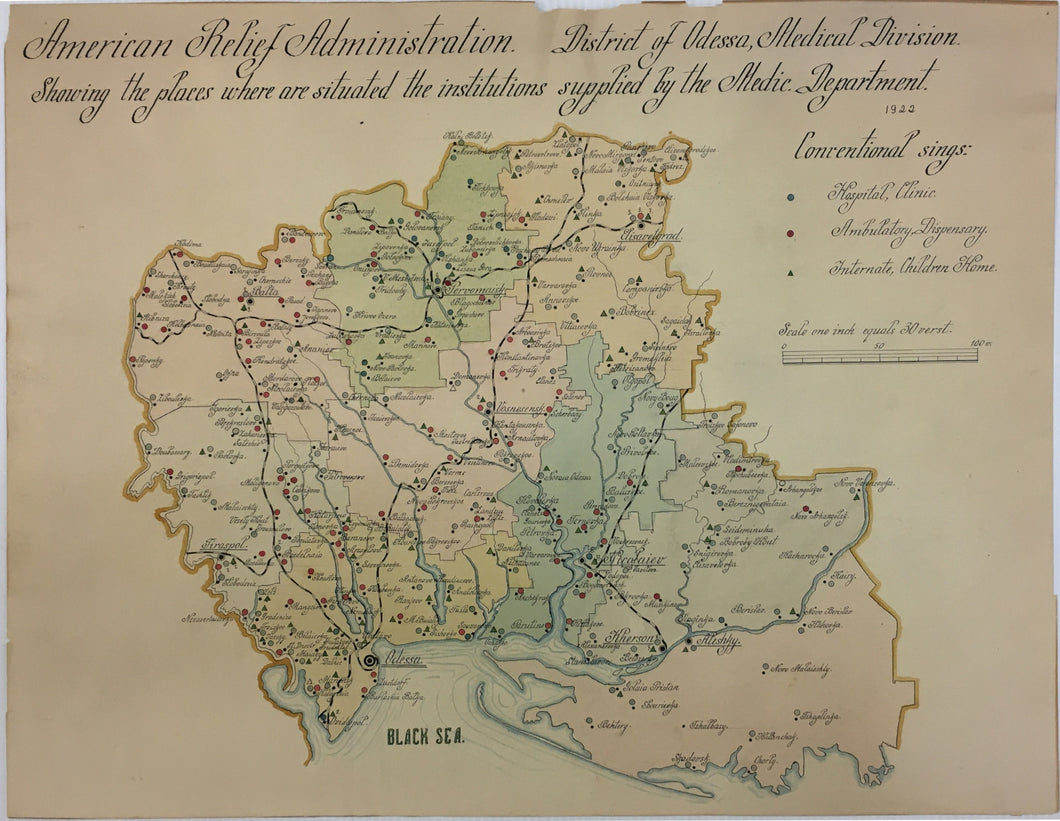 Unattributed “American Relief Admistration.  District of Odessa, Medical Division Showing the places where are situated the institutions supplied by the Medic. Department