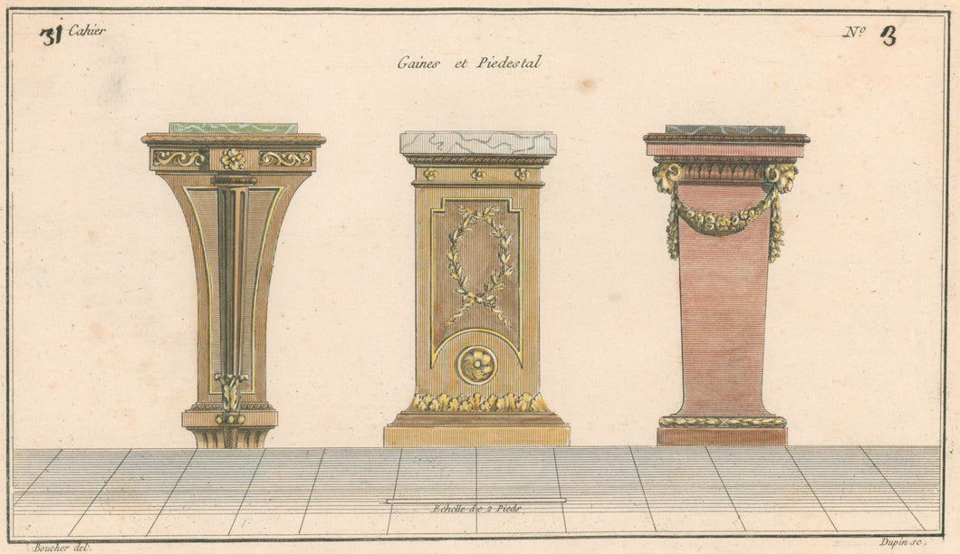 Boucher, Juste-François Plate 3(b).  “Gaines et Piedestal”
