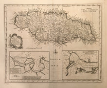 Load image into Gallery viewer, Bowen, Emanuel &quot;A new and accurate map of Jamaica.&quot; And Two harbor charts. Drawn from Surveys and regulated by astronl. observatns&quot;
