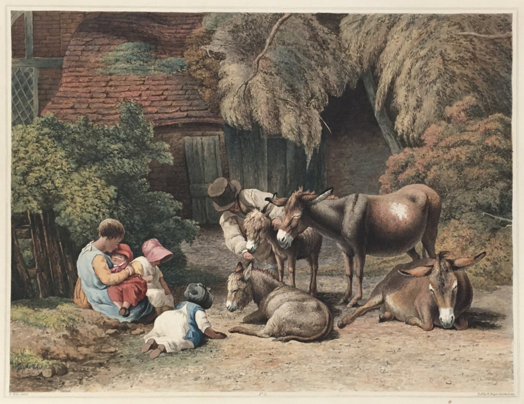 Hills, Robert “Group of Donkies, and Rustic Children.” Plate 11.