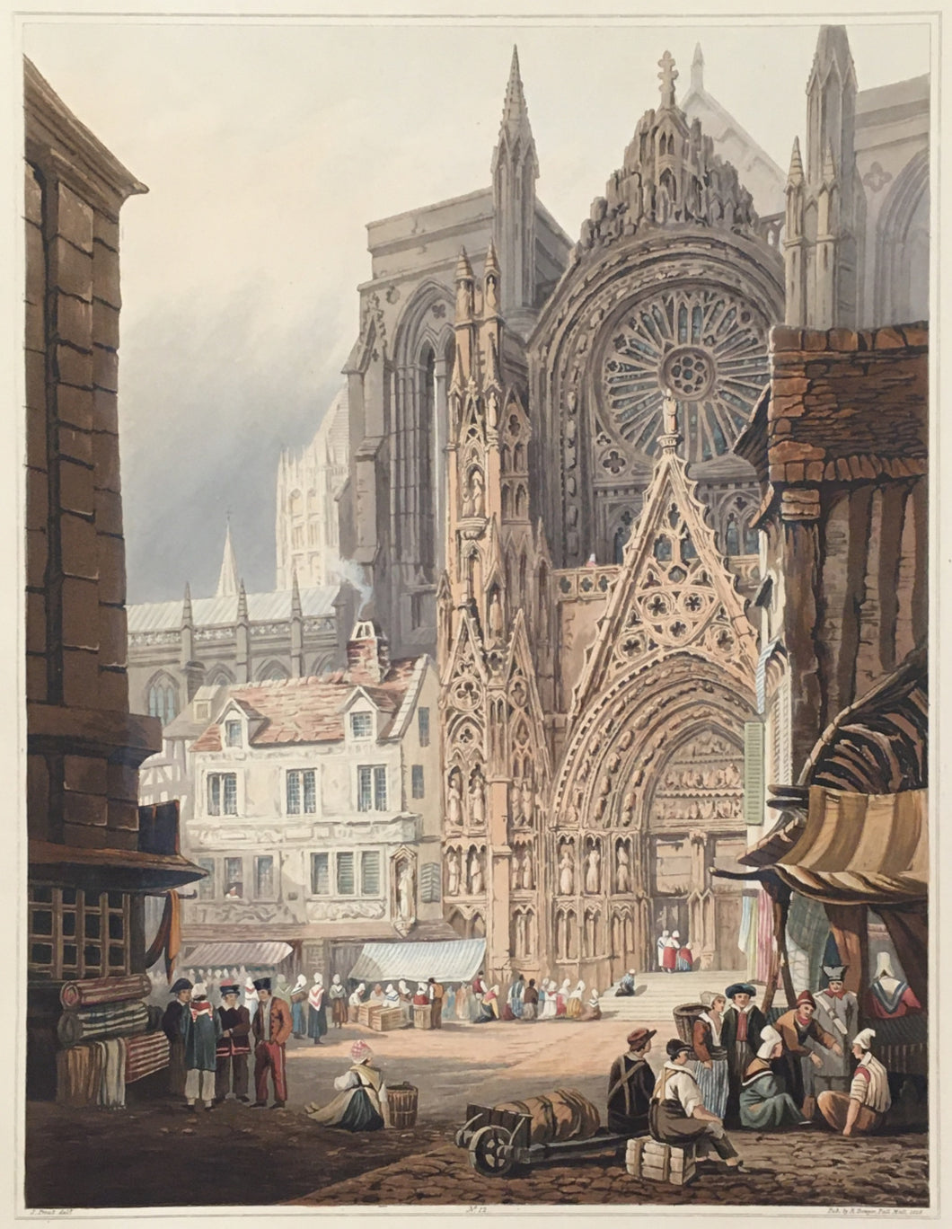 Prout, Samuel “South Entrance to the Cathedral of Rouen in Normandy.” [France] Plate 12.