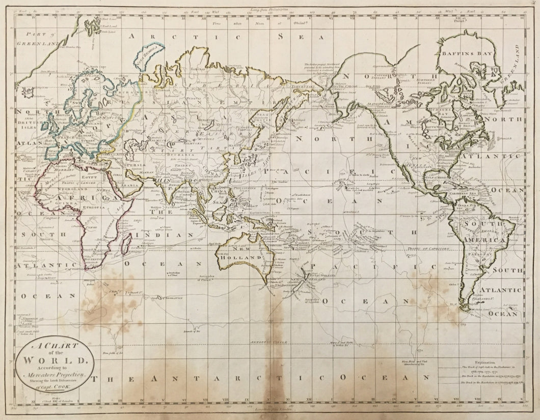 Carey.  “Chart of the World According to Mercators Projection shown the latest Discoveries of Capt. Cook.”