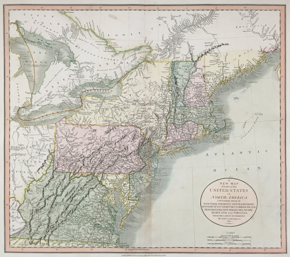 Cary, John  “A New Map of Part of the United States of North America, Containing those of New York, Vermont, New Hampshire, Massachusetts, Connecticut, Rhode Island, Pennsylvania...